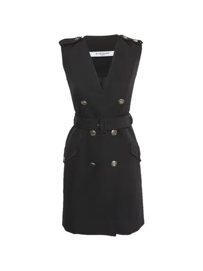 Pre-owned Givenchy Double-breasted Gabardine Mini Dress In Black