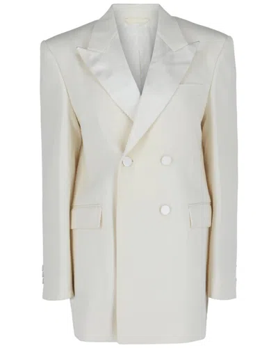 Givenchy Double-breasted Satin Trimmed Wool Jacket In Neutral