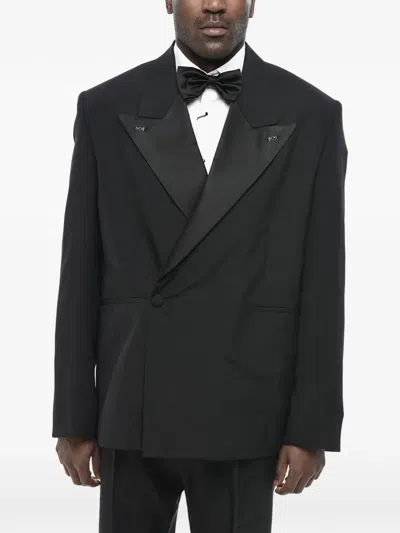 GIVENCHY DOUBLE-BREASTED SATIN-LAPEL BLAZER