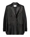 Givenchy Double-breasted Slashed Jacket In Leather In Black