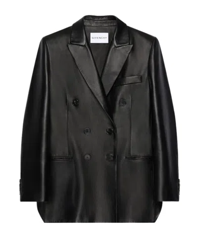 Givenchy Double-breasted Slashed Jacket In Leather In Black