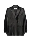 Givenchy Double-breasted Slashed Jacket In Leather In Black