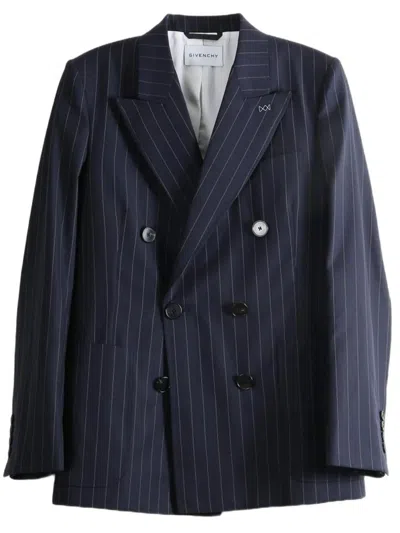 Givenchy Double-breasted Striped Wool Jacket In Blue