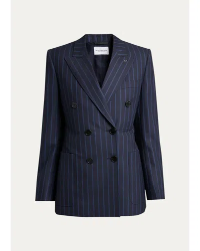 Givenchy Double-breasted Striped Wool-cashmere Blazer In Blue