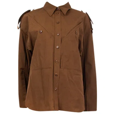 Pre-owned Givenchy Drab Olive Cotton Oversize Military Button Up Shirt 36 Xs In Brown