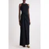 Givenchy Drape Front Sleeveless Stretch Crepe Gown In Black