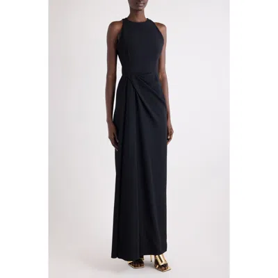 Givenchy Drape Front Sleeveless Stretch Crepe Gown In Black