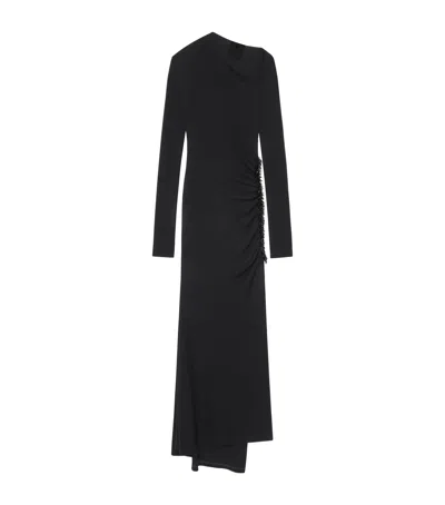 Givenchy Off-shoulder Asymmetric Midi Dress With Beaded Detail In Black