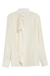 Givenchy Draped Bow Silk Button-up Shirt In Neutral