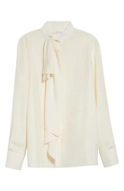 Givenchy Draped Bow Silk Button-up Shirt In Neutral