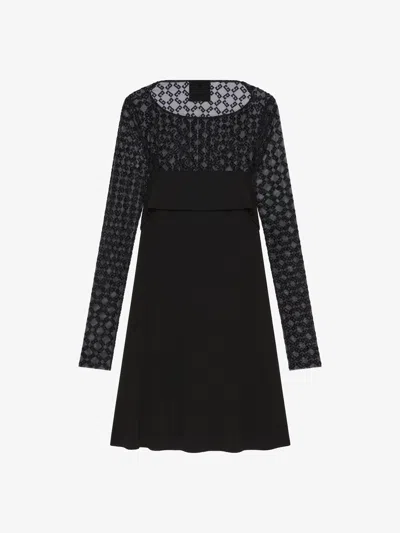 Givenchy Draped Dress In Jersey And Shiny Monogram 72 Tulle In Black