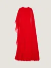Givenchy Draped Evening Dress In Chiffon With Cape In Red