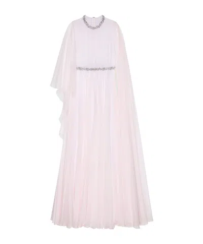 Givenchy Draped Evening Dress In Chiffon With Crystals And Cape In Pink