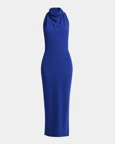 Givenchy Draped Halter Wool Knit Maxi Dress In Sapphire Blue