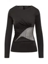 Givenchy Draped Top In Jersey And 4g Lace In Black