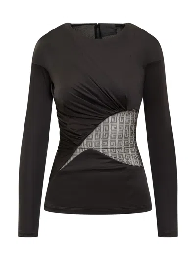 GIVENCHY DRAPED JERSEY AND LACE TOP
