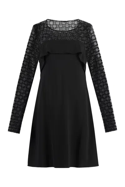 Givenchy Draped Dress In Jersey And Shiny Monogram 72 Tulle In Black