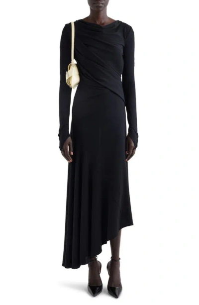 Givenchy Draped Long Sleeve Asymmetric Hem Dress In Black