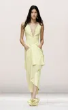 Givenchy Draped Plonge Leather Wrap Midi Dress In Yellow