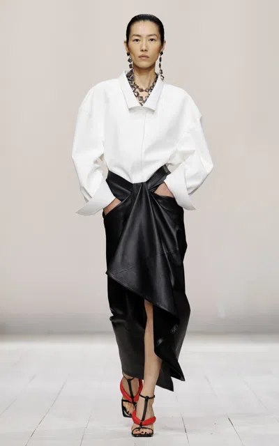 Givenchy Draped Plonge Leather Wrap Midi Skirt In Black
