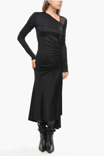 Givenchy Draped Sheath Dress With Monogram Sheer Detail In Black