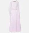 Givenchy Draped Evening Dress In Chiffon With Crystals And Cape In Purple