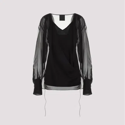 Givenchy Silk Shirt With V-neckline And Draped Lace-up Details In Black