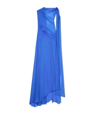 Givenchy Draped Asymmetric Silk Satin Gown In Blue