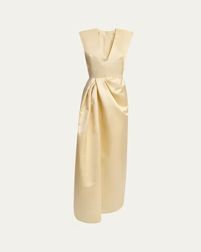 Givenchy Draped Silk Sleeveless Dress With Slit In Neutral