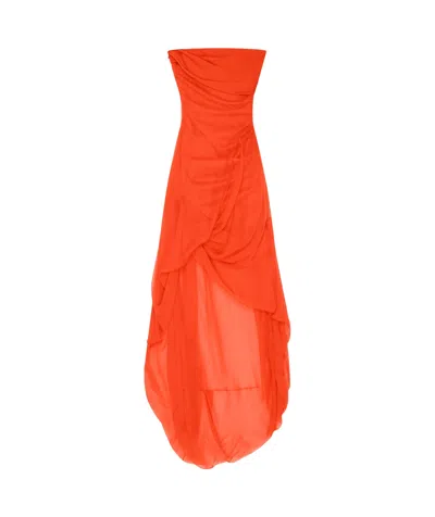 Givenchy Draped Strapless Dress In Silk Chiffon In Orange