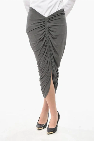 Givenchy Draped Stretch Viscose Midi Skirt With Chain Detail In Gray