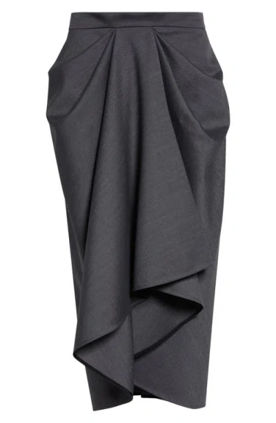 Givenchy Draped Stretch Wool & Mohair Blend Midi Skirt In Gray
