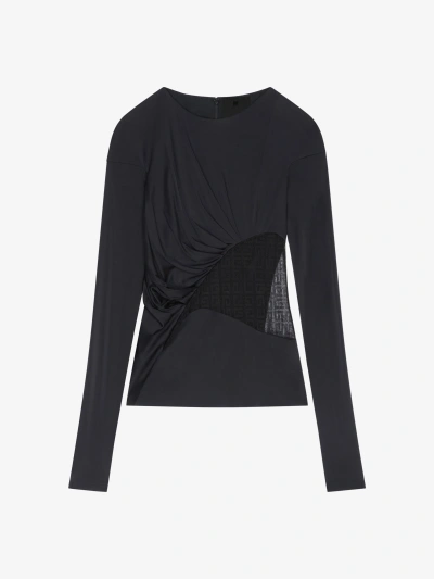 Givenchy Draped Top In Jersey And 4g Lace In Black
