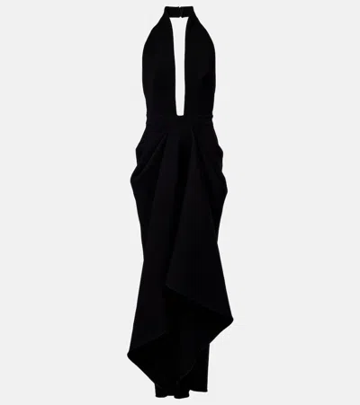 Givenchy Draped Stretch Wool Blend Halter Dress In Black