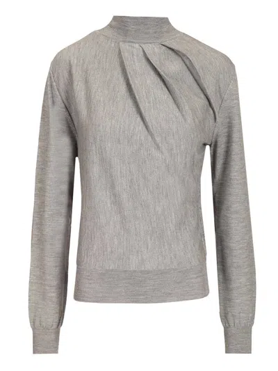 Givenchy Draped Wool Blend Turtleneck Sweater Sweatshirts Grey In Gray