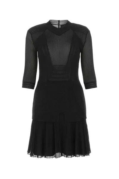 Givenchy Mini Dress With Ribbed Texture And Pleated Skirt In Black