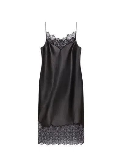 Givenchy Black Lace Trim Leather Midi Dress