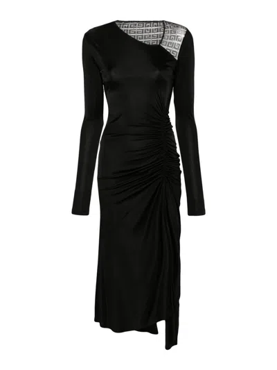 Givenchy Off-shoulder Asymmetric Midi Dress With Beaded Detail In Black