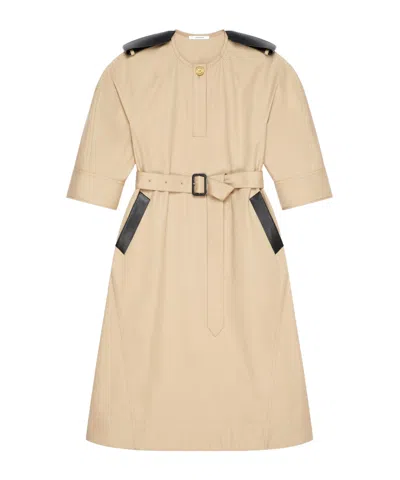 Givenchy Dress In Coton With Leather Details In Neutral