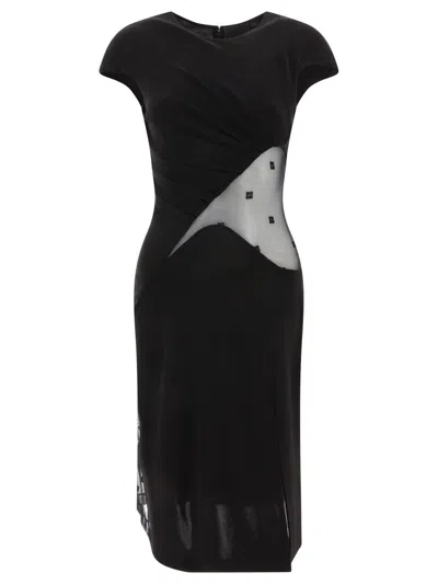 Givenchy Dress In Crepe And 4g Tulle In Black