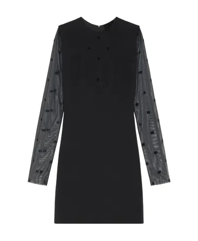 Givenchy Dress In Sable Stretch And 4g Tulle In Black