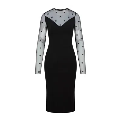 Givenchy Midi Black Dress With Long Sleeves And 4g Logo Tulle Inserts In Viscose Blend Woman