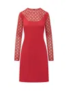 Givenchy Plumetis Long Sleeve Mixed Media Minidress In Red