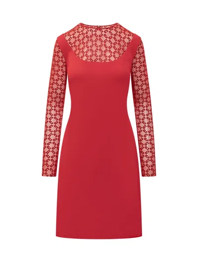 Givenchy Flocked Tulle And Stretch-jersey Midi Dress In Red