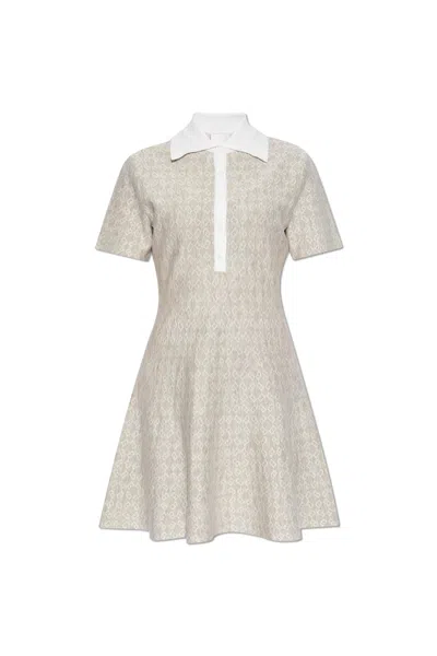Givenchy Womens Beige Monogram Polo-collar Stretch-wool Blend Mini Dress