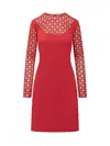 Givenchy Plumetis Long Sleeve Mixed Media Minidress In Red