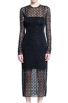 Givenchy Monogram 72 Glitter Flocked Long Sleeve Mesh Dress In Black