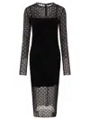 Givenchy Monogram 72 Glitter Flocked Long Sleeve Mesh Dress In Black