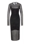 Givenchy Monogram 72 Glitter Flocked Long Sleeve Mesh Dress In Black