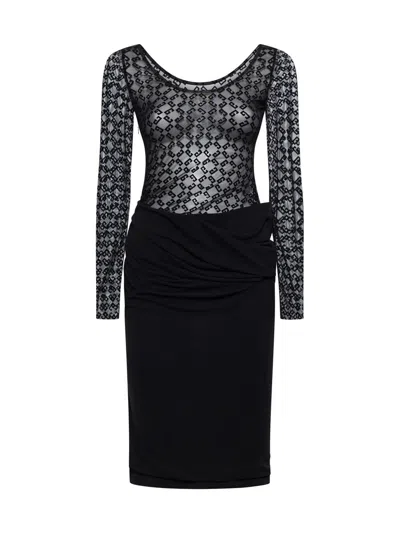 Givenchy Draped Dress In Jersey And Monogram 72 Tulle In Black